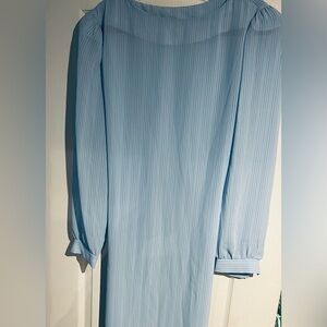 Light Blue Vintage Pinstripe Long Sleeve Blouse Dress.